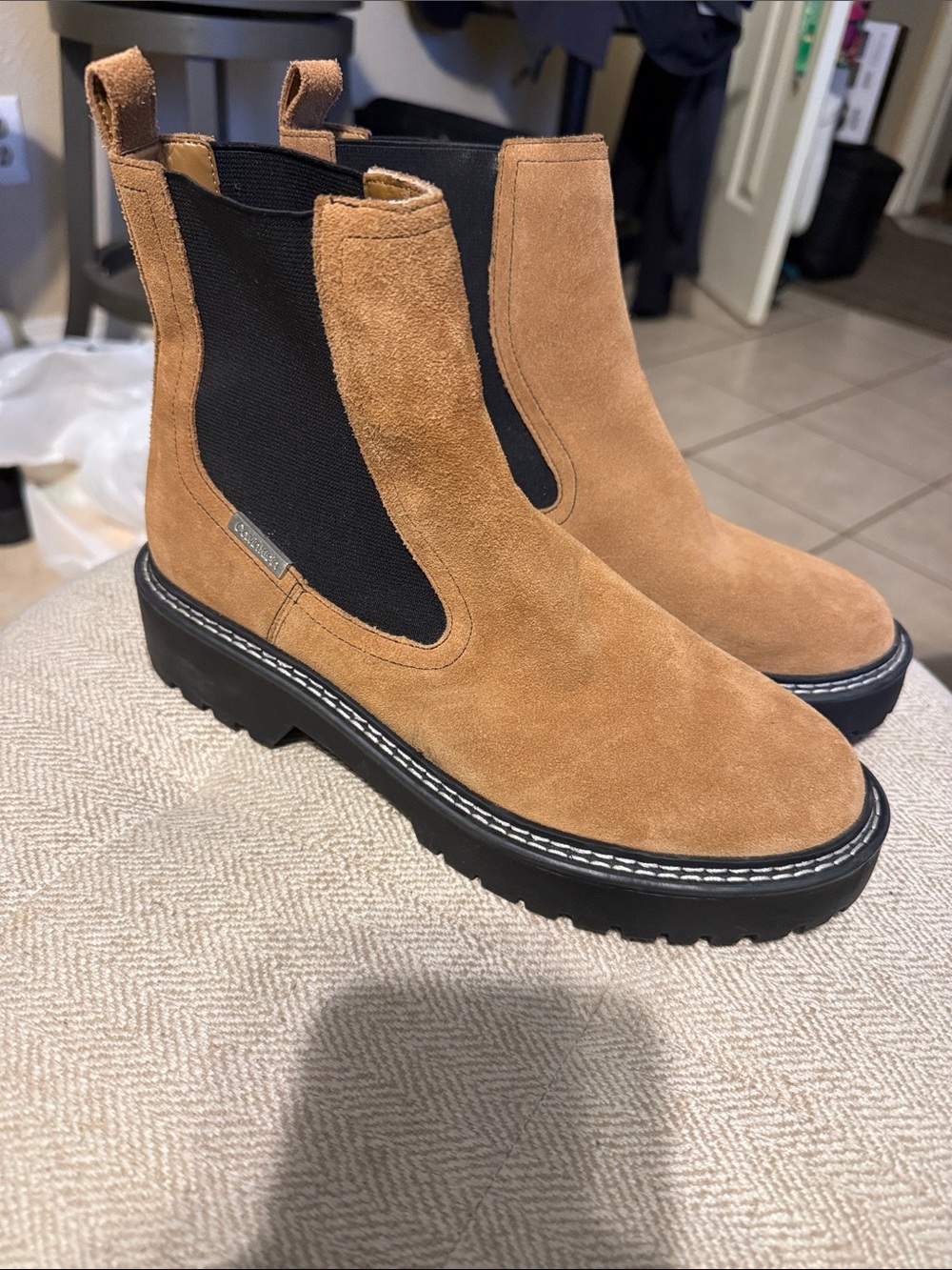 NWOT! Calvin Klein Suede Chelsea Lug Boot in Tan - Women's